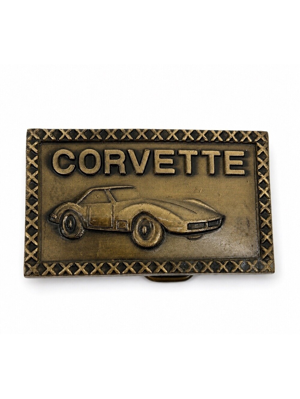 Vintage 1970s Chevy Corvette Solid Brass Belt Buckle Classic C3 Chevrolet Car